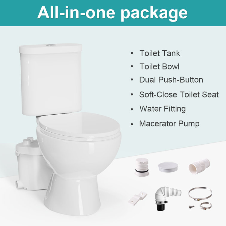 Macerating Toilet System Powerful Durable Upflush Toilet for Basement Macerator Pump Toilet with AC Vent 4 Water Inlets SUPERFLO